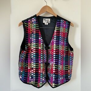 Teacher Vest upcycled vintage rainbow Indonesia stripes ribbons Winnie and Joe